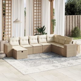 Juego de sofás de jardín con cojines beige 8 pzas ratán PE