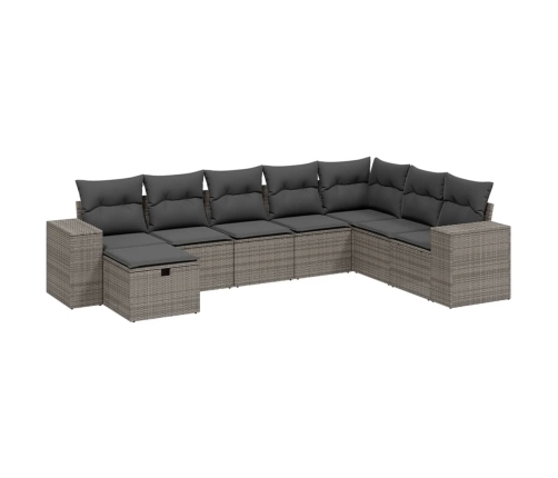 Set de sofás de jardín 8 pzas y cojines ratán sintético gris