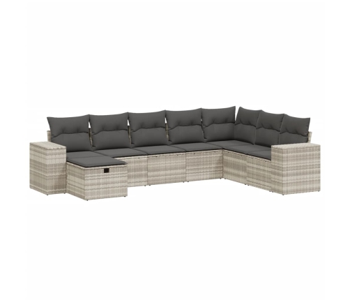 Set de sofás de jardín 8 pzas y cojines ratán sintético gris
