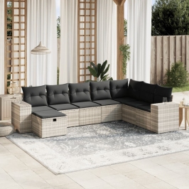 Set de sofás de jardín 8 pzas y cojines ratán sintético gris