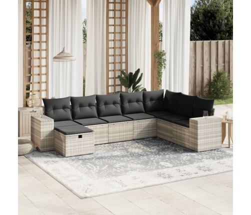 Set de sofás de jardín 8 pzas y cojines ratán sintético gris