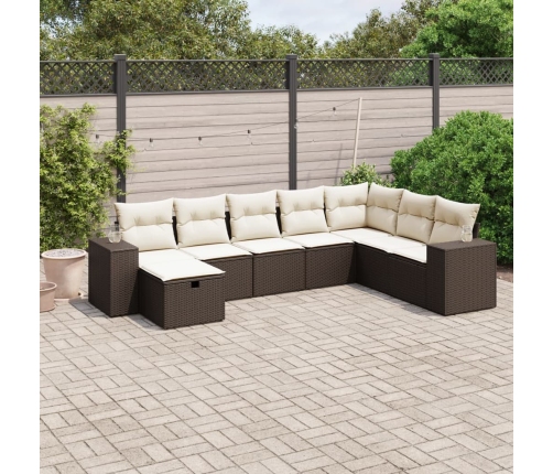 Set sofás de jardín 8 piezas y cojines ratán sintético marrón