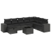 Set de sofás de jardín 8 piezas y cojines ratán sintético negro