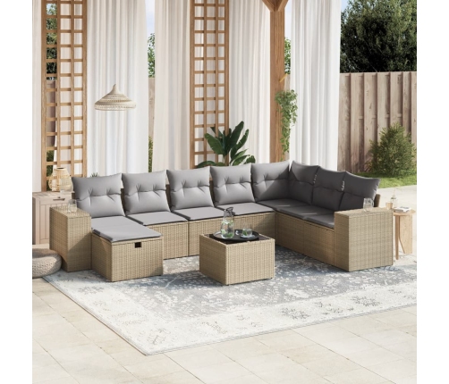 Juego de sofás jardín con cojines beige mezcla 9 pzas ratán PE