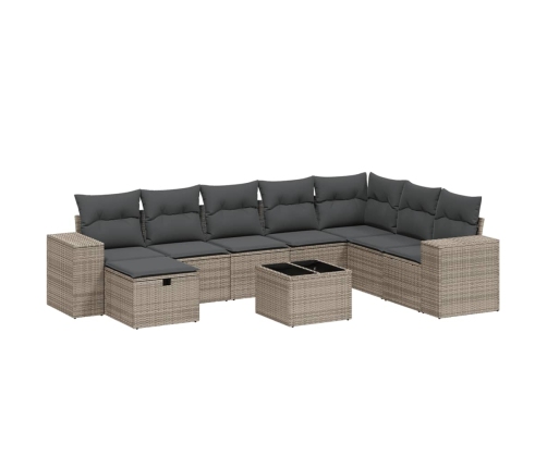 Set de muebles de jardín 9 pzas y cojines ratán sintético gris