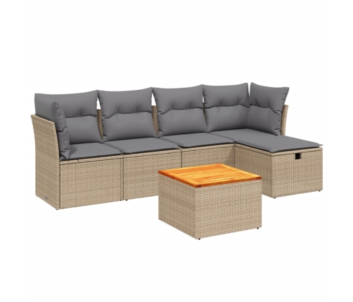 Juego de sofás jardín con cojines beige mezcla 6 pzas ratán PE