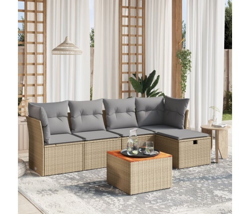 Juego de sofás jardín con cojines beige mezcla 6 pzas ratán PE