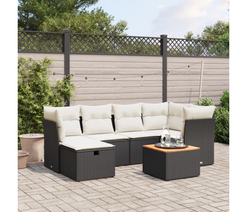 Set de comedor de jardín 7 pzas y cojines ratán sintético negro