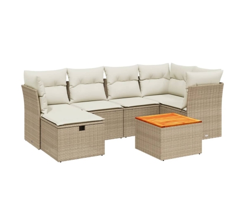 Set sofás de jardín 7 piezas y cojines ratán sintético beige