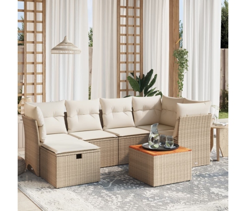 Set sofás de jardín 7 piezas y cojines ratán sintético beige