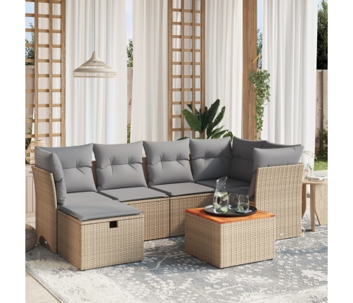 Juego de sofás jardín con cojines beige mezcla 7 pzas ratán PE