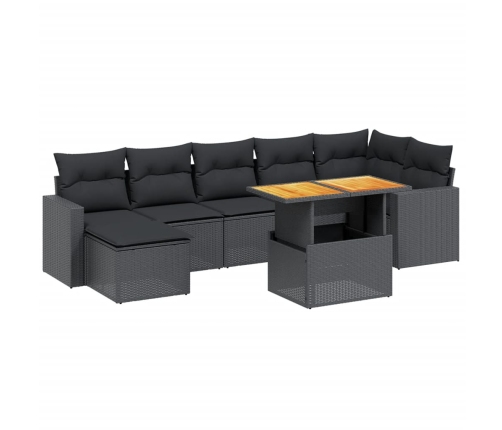 Set de sofás de jardín 8 piezas y cojines ratán sintético negro