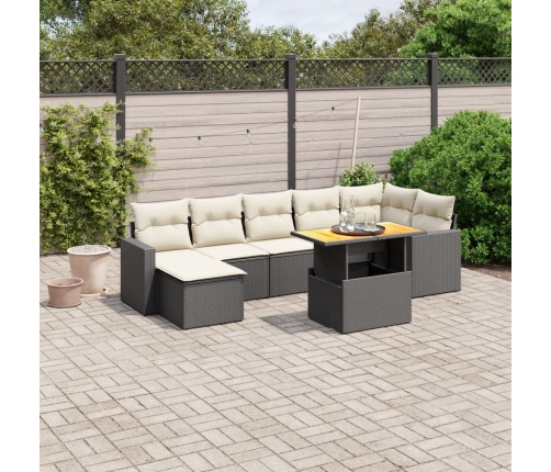 Set de sofás de jardín 8 piezas y cojines ratán sintético negro