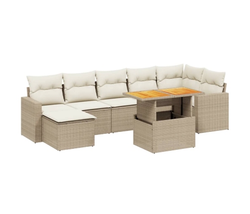 Juego de sofás de jardín con cojines beige 8 pzas ratán PE