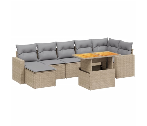 Juego de sofás jardín con cojines beige mezcla 8 pzas ratán PE
