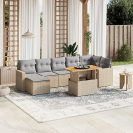 Juego de sofás jardín con cojines beige mezcla 8 pzas ratán PE