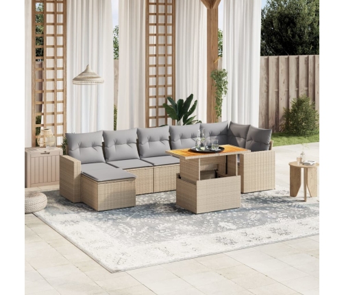 Juego de sofás jardín con cojines beige mezcla 8 pzas ratán PE