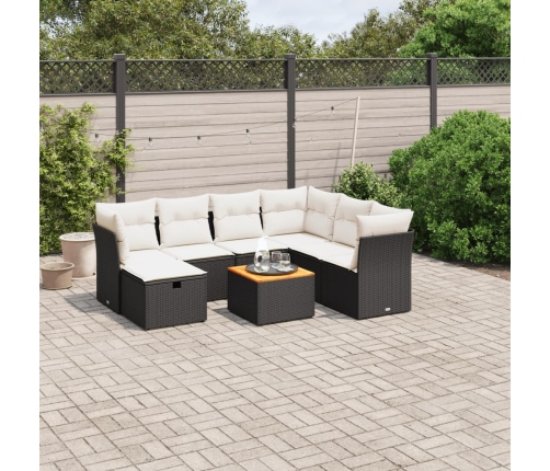 Set de sofás de jardín 8 piezas y cojines ratán sintético negro