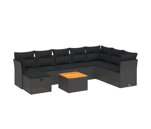 Set de sofás de jardín 8 piezas y cojines ratán sintético negro