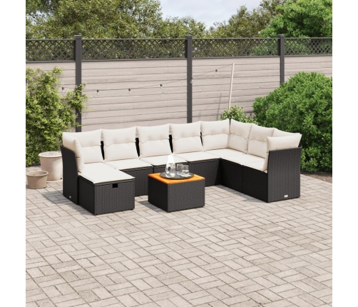 Set de sofás de jardín 8 piezas y cojines ratán sintético negro