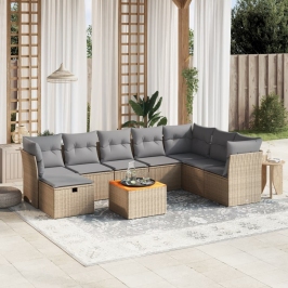 Juego de sofás jardín con cojines beige mezcla 9 pzas ratán PE