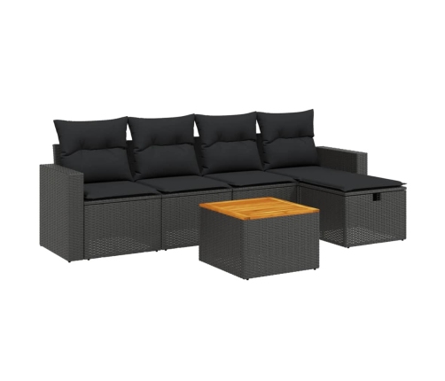 Set de sofás de jardín 6 piezas y cojines ratán sintético negro