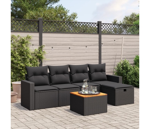 Set de sofás de jardín 6 piezas y cojines ratán sintético negro
