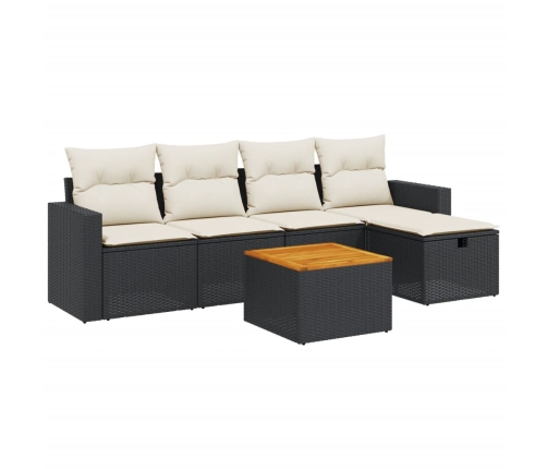 Set de sofás de jardín 6 piezas y cojines ratán sintético negro
