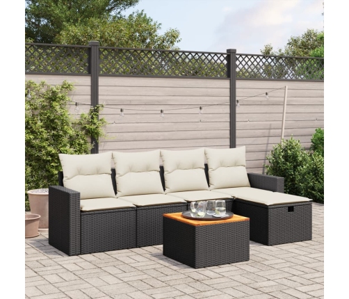 Set de sofás de jardín 6 piezas y cojines ratán sintético negro