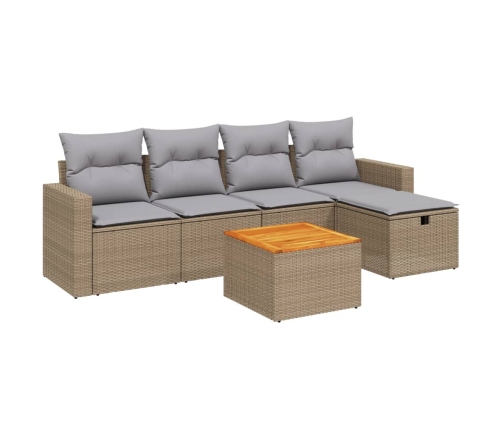 Juego de sofás jardín con cojines beige mezcla 6 pzas ratán PE