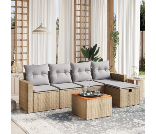 Juego de sofás jardín con cojines beige mezcla 6 pzas ratán PE