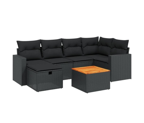 Set de comedor de jardín 7 pzas y cojines ratán sintético negro