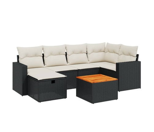 Set de comedor de jardín 7 pzas y cojines ratán sintético negro