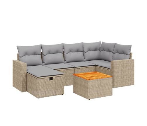 Juego de sofás jardín con cojines beige mezcla 7 pzas ratán PE