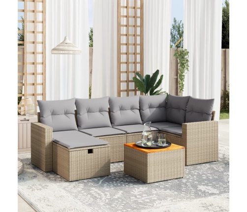 Juego de sofás jardín con cojines beige mezcla 7 pzas ratán PE
