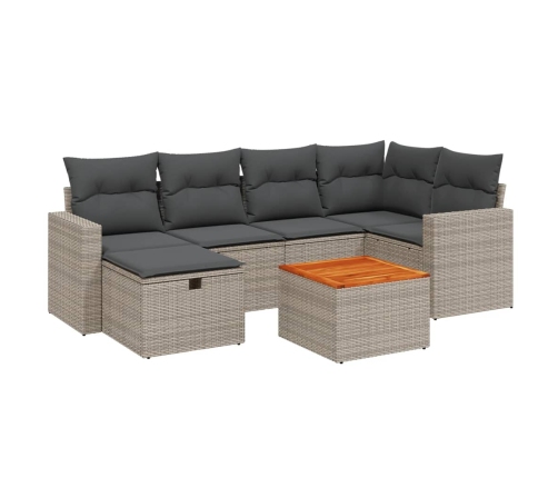 Set de sofás de jardín 7 piezas con cojines ratán PE gris