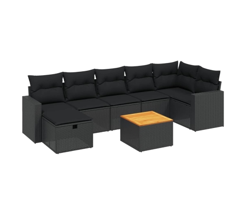 Set de sofás de jardín 8 piezas y cojines ratán sintético negro