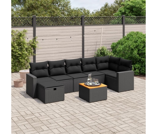 Set de sofás de jardín 8 piezas y cojines ratán sintético negro