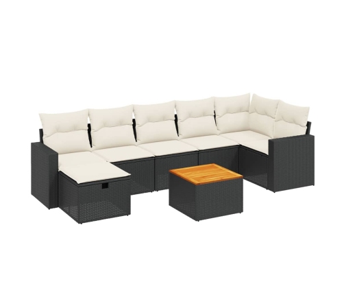 Set de sofás de jardín 8 piezas y cojines ratán sintético negro