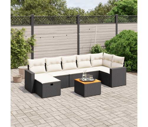 Set de sofás de jardín 8 piezas y cojines ratán sintético negro
