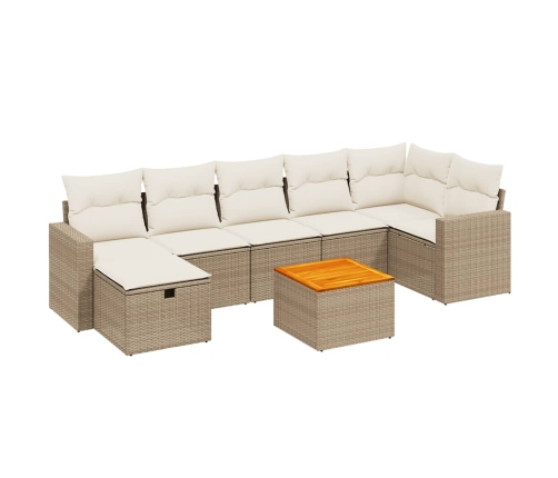Juego de sofás de jardín con cojines beige 8 pzas ratán PE