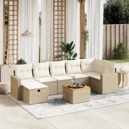 Juego de sofás de jardín con cojines beige 8 pzas ratán PE