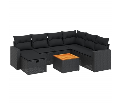 Set de sofás de jardín 8 piezas y cojines ratán sintético negro