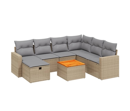 Juego de sofás jardín con cojines beige mezcla 8 pzas ratán PE