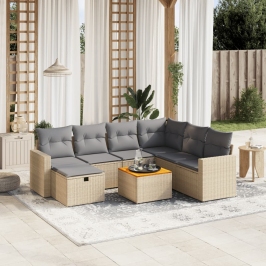 Juego de sofás jardín con cojines beige mezcla 8 pzas ratán PE