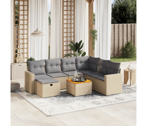 Juego de sofás jardín con cojines beige mezcla 8 pzas ratán PE
