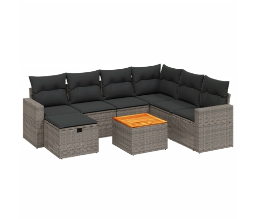 Set de sofás de jardín 8 pzas y cojines ratán sintético gris