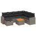 Set de sofás de jardín 8 pzas y cojines ratán sintético gris