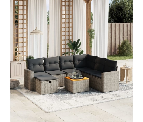 Set de sofás de jardín 8 pzas y cojines ratán sintético gris