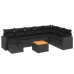 Set de sofás de jardín 8 piezas y cojines ratán sintético negro
